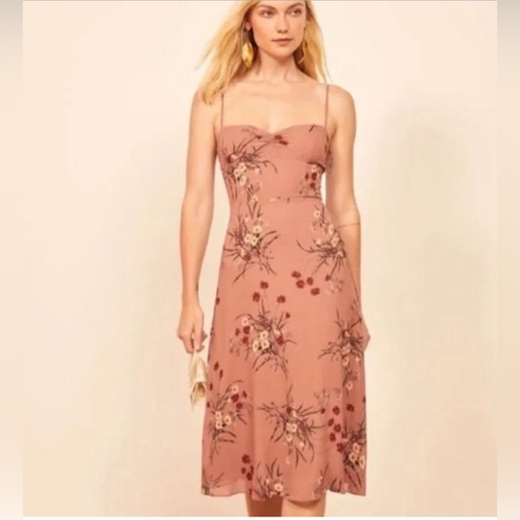 Reformation Odele Dusty Pink Floral Midi Dress - Size 4 - Picture 2 of 10